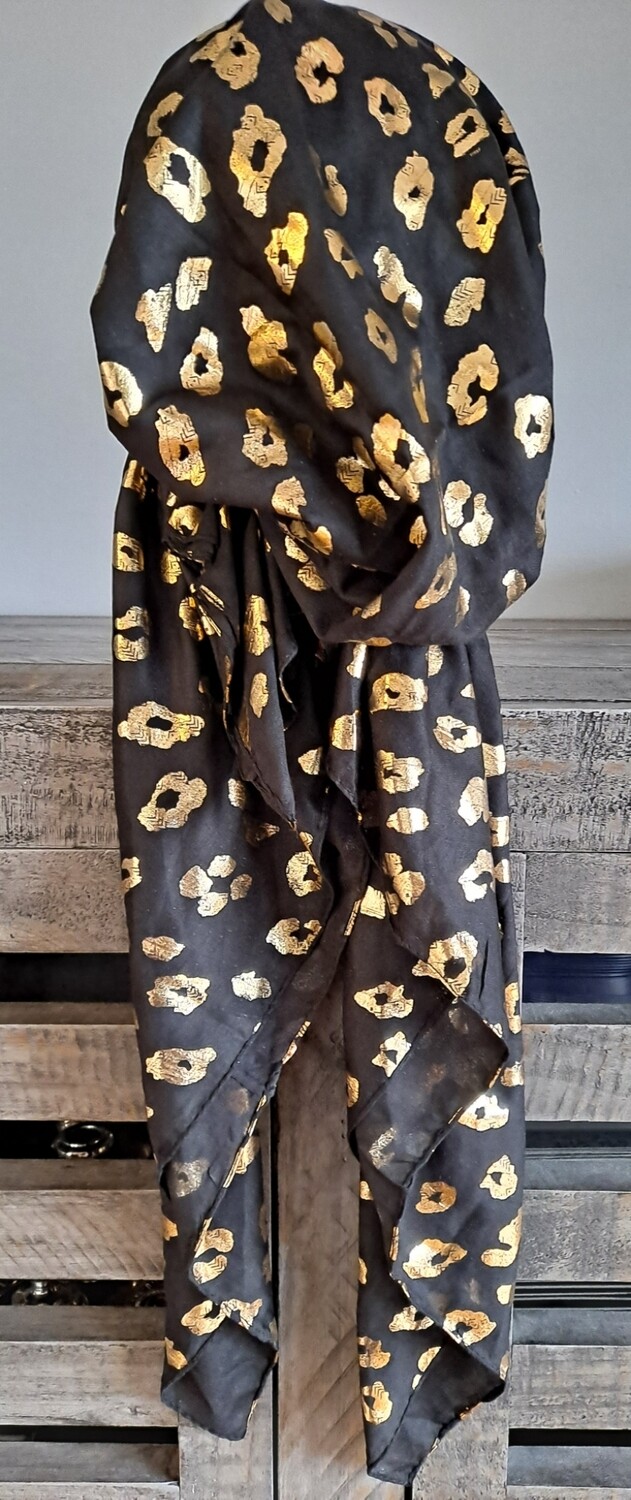 Black/gold - leopard print pre-tied tichel w/band sewn in (BBS)
