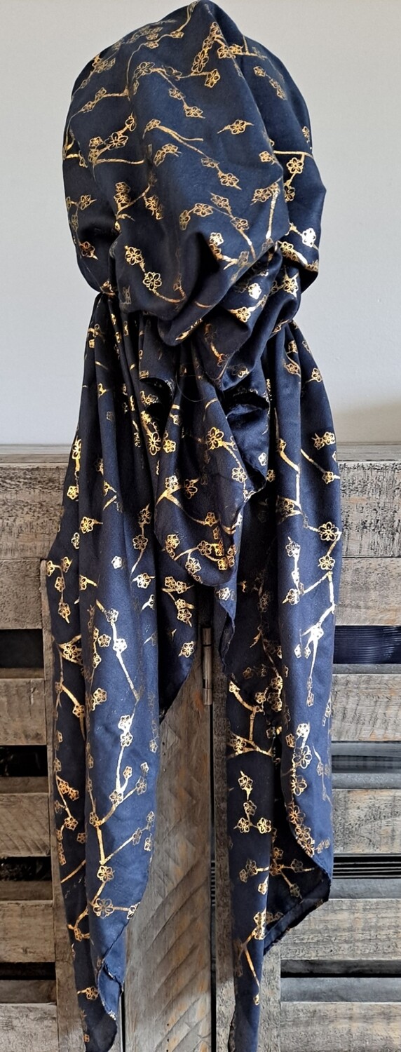 Navy - gold berries metallic pretied tichel
