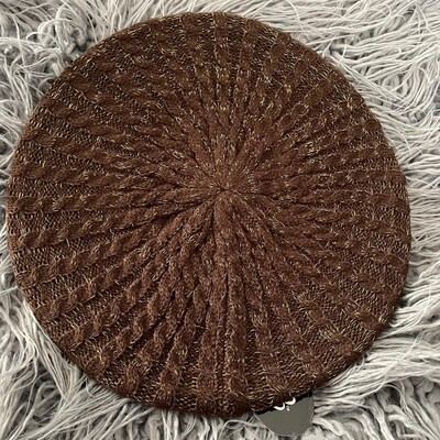Brown w/gold threads cable snood/beret