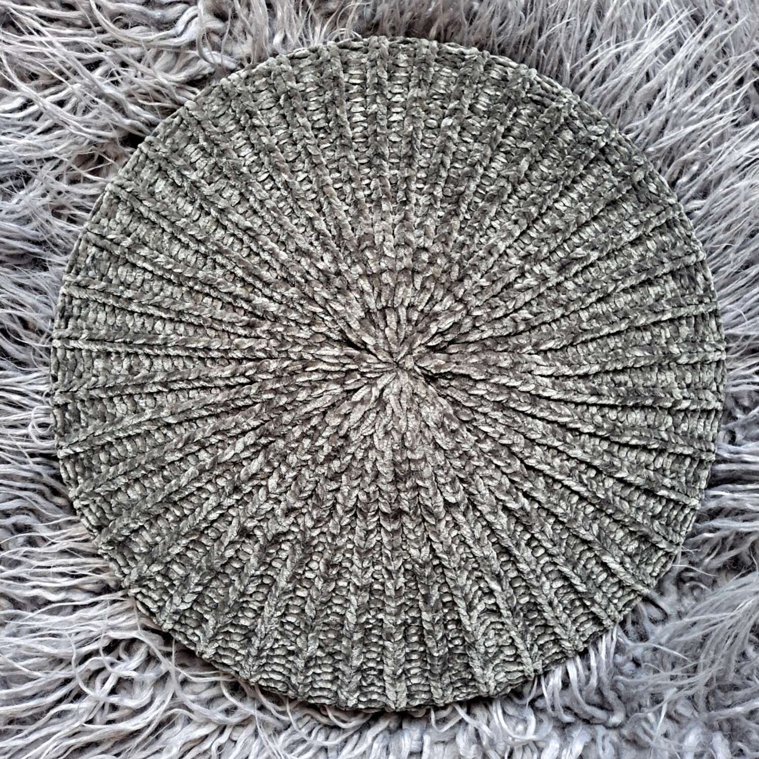 Gray ribbed velvet beret/snood - unlined