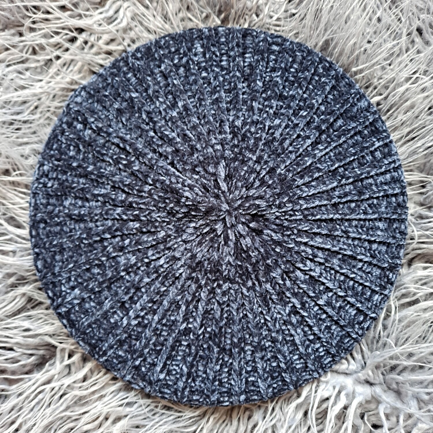 Navy ribbed velvet beret/snood - unlined