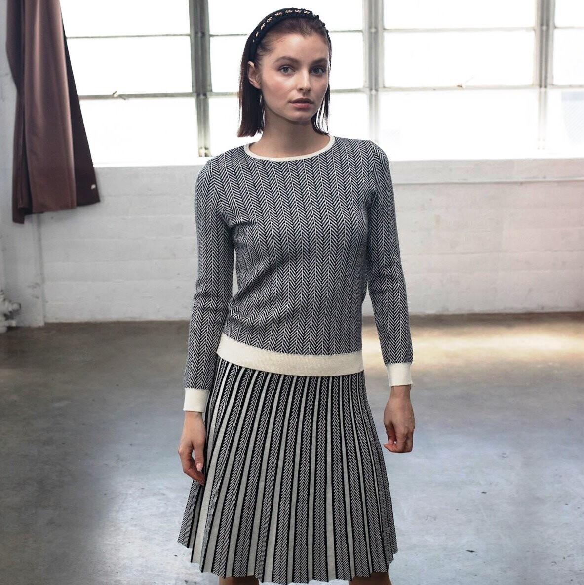 MM pleated skirts - Herringbone cream/black