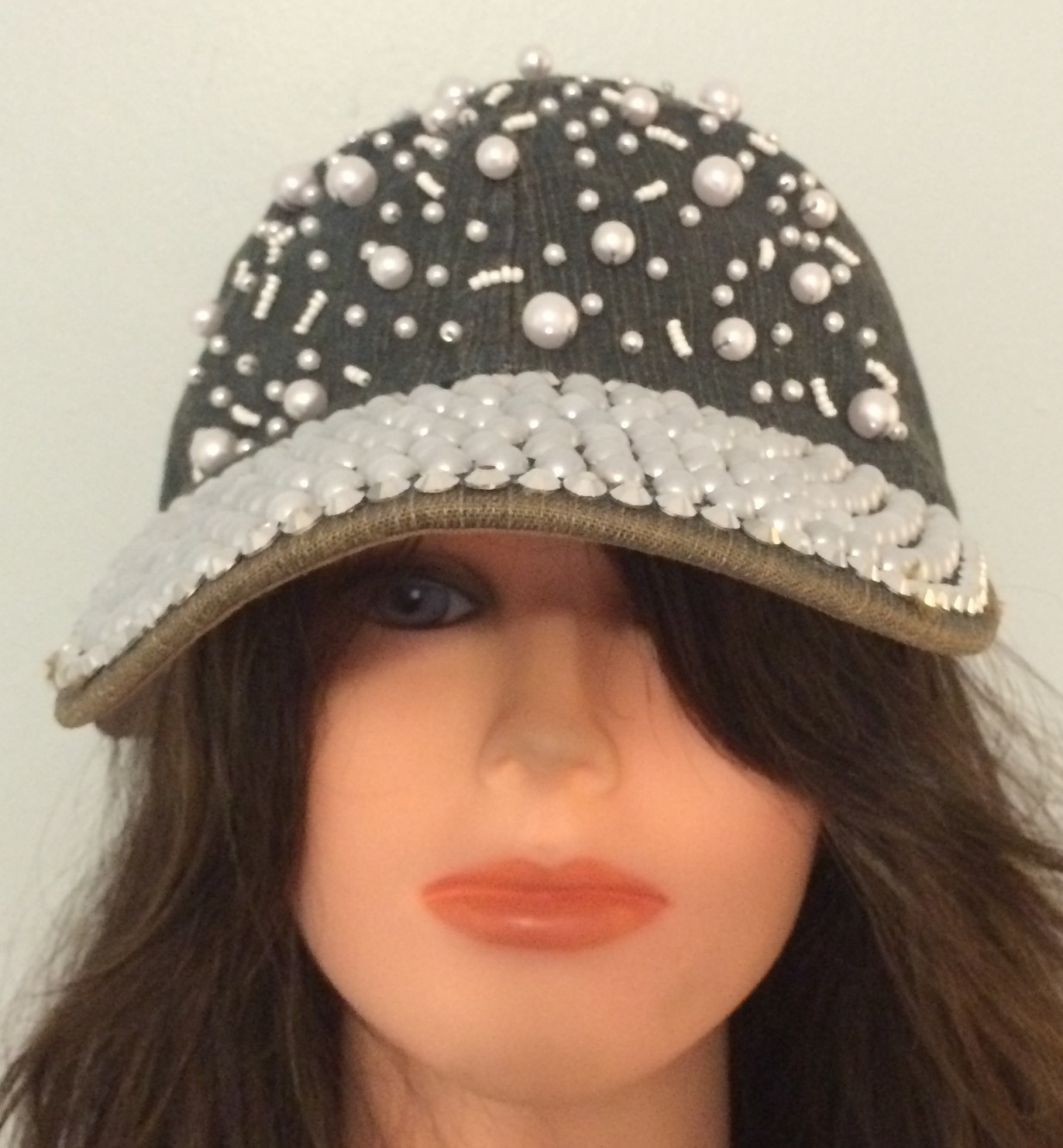 Denim with sequins bejeweled cap