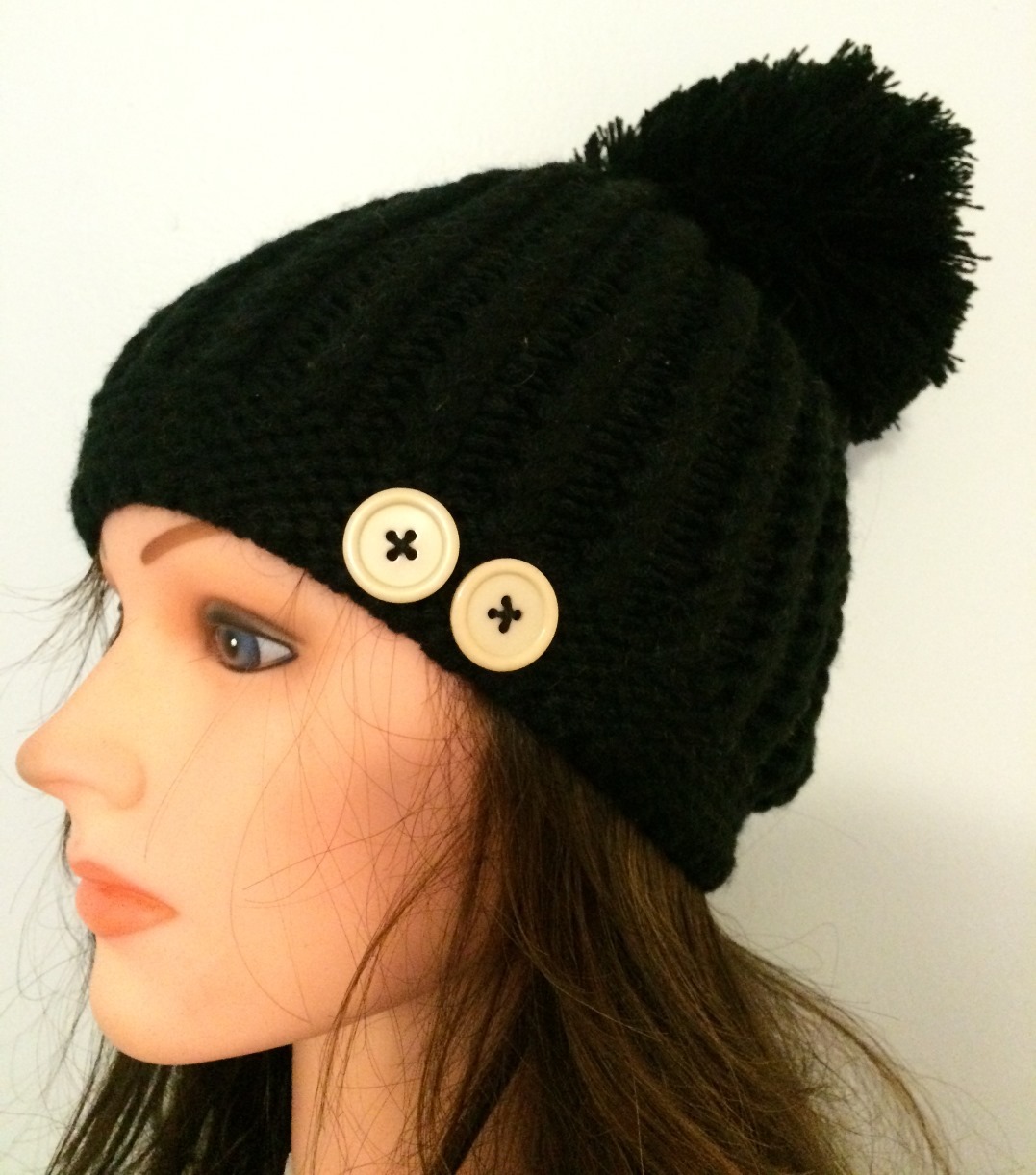 Black beret with extra large pom pom