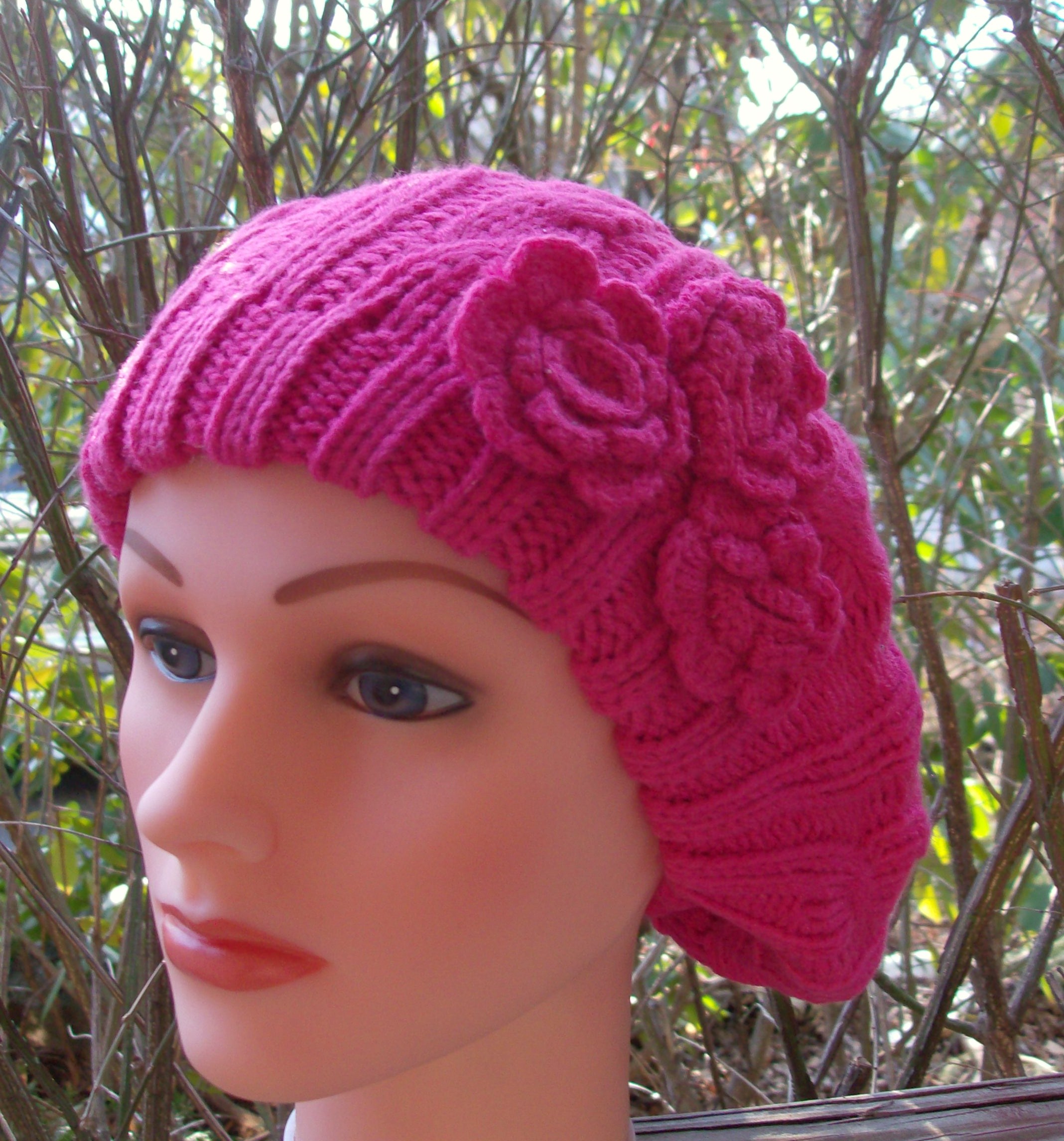 Triple side flower beret pink