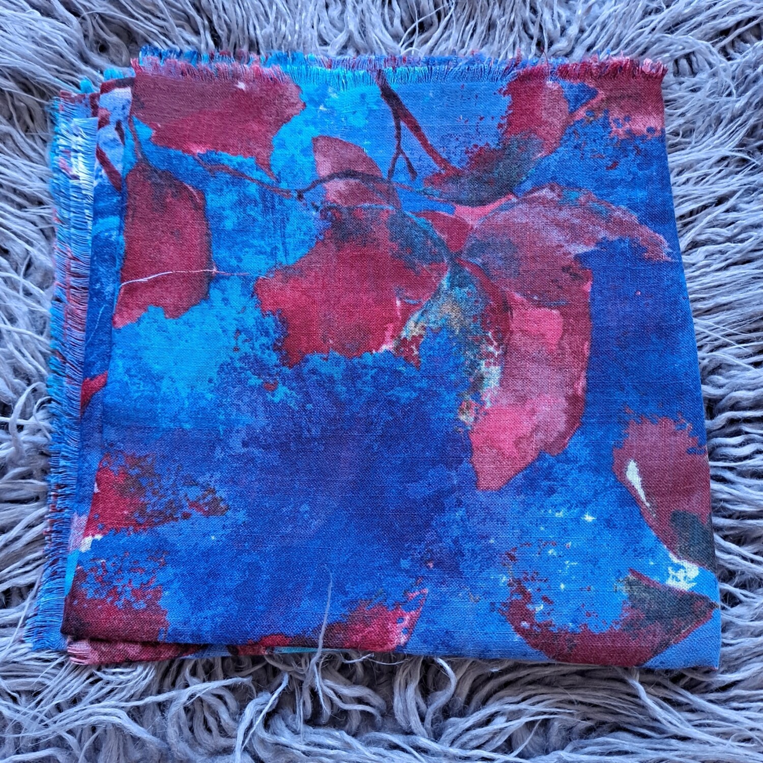 Denim colored leaves - soft fringes tichel