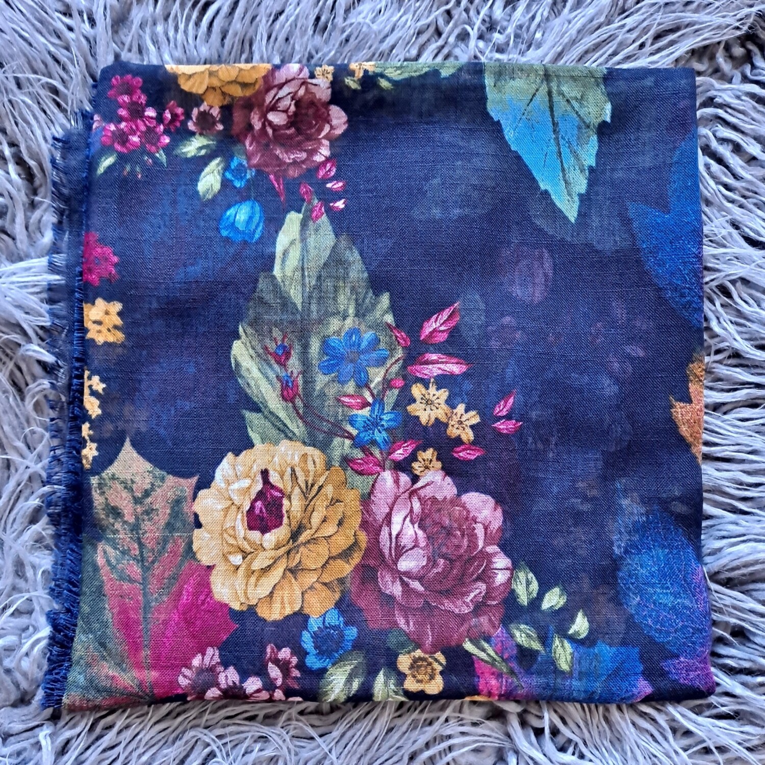 Navy colored leaves - soft fringes tichel