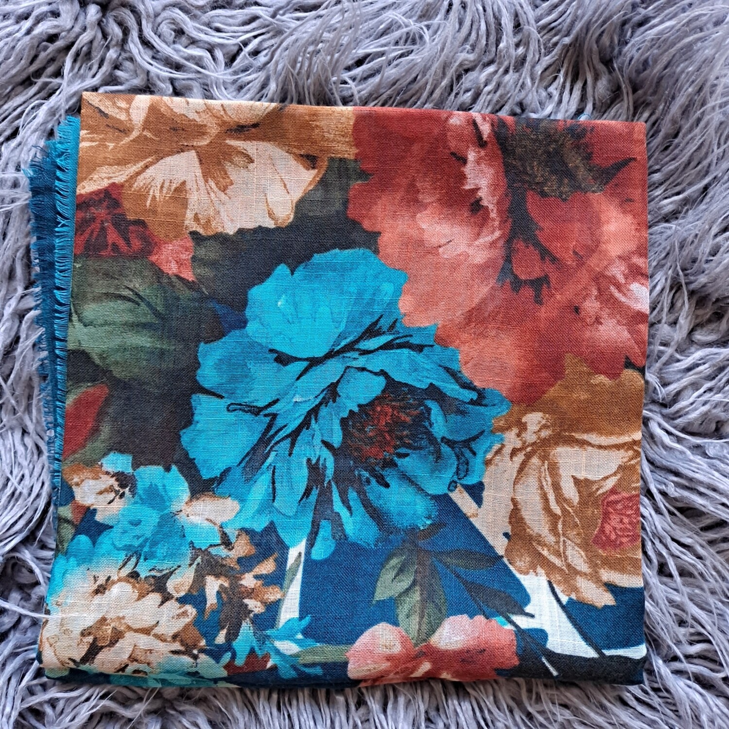 Teal - floral soft fringes tichel
