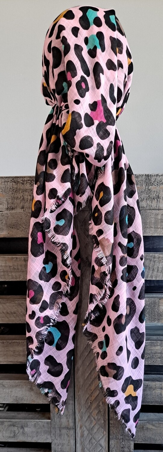 Light pink leopard - soft fringes pretied tichel
