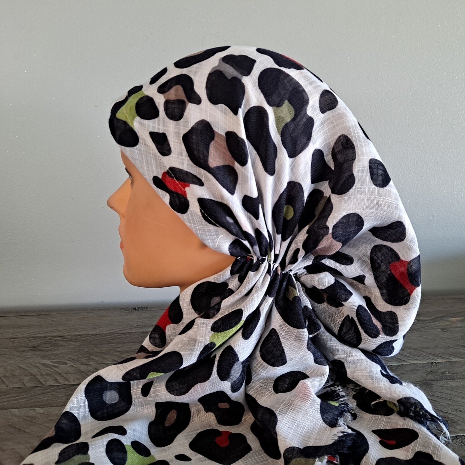 White leopard - soft fringes pretied tichel