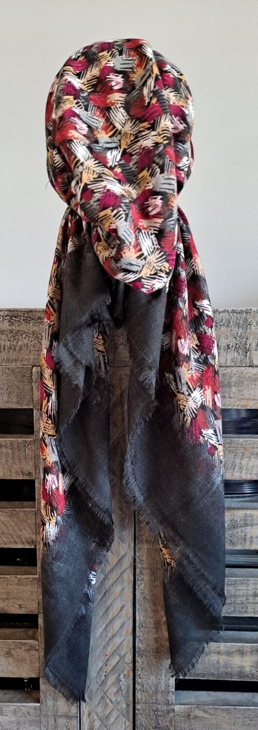 Black colorful patterned - soft fringes pretied tichel