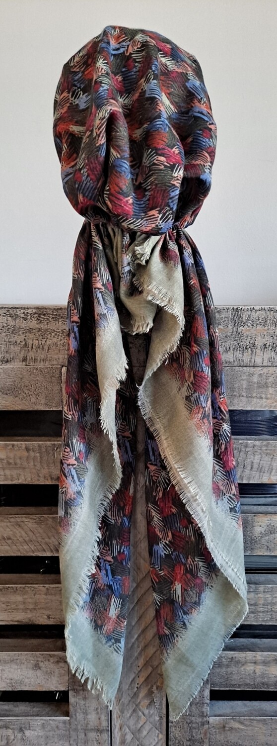 Light green/colorful patterned - soft fringes pretied tichel