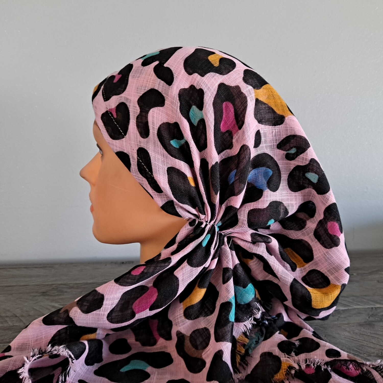 Light pink leopard - soft fringes pretied tichel