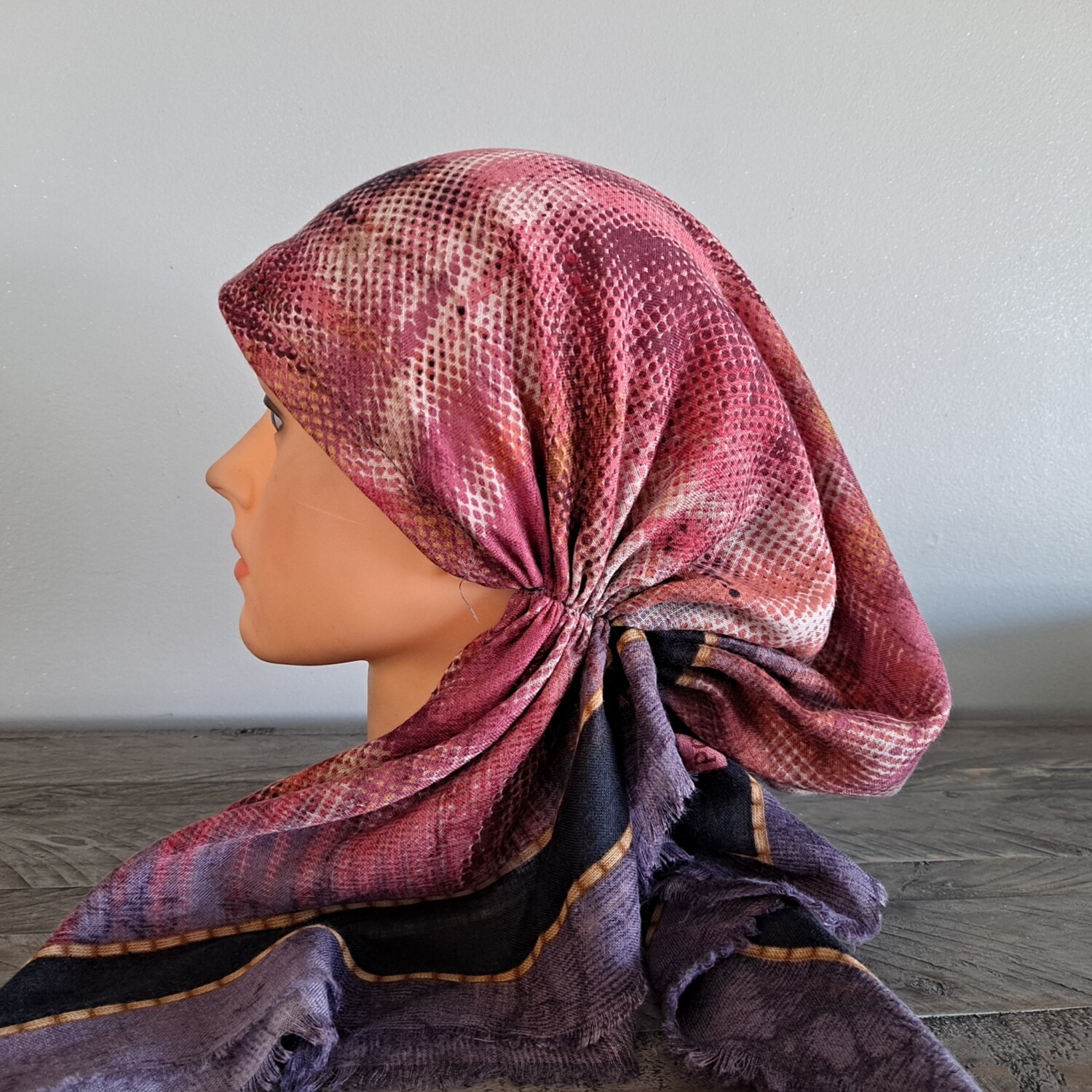 Purple/colorful patterned - soft fringes pretied tichel