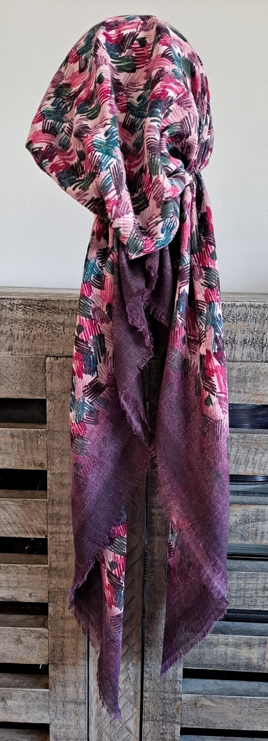 Eggplant colorful patterned - soft fringes pretied tichel