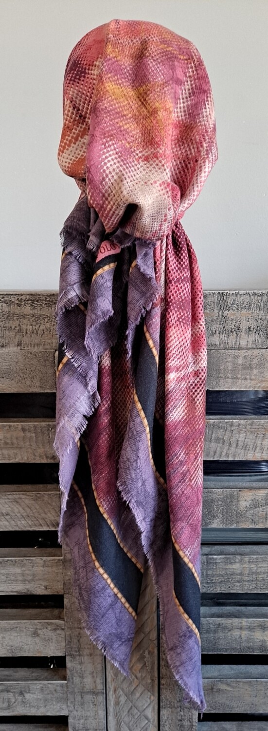 Purple/colorful patterned - soft fringes pretied tichel