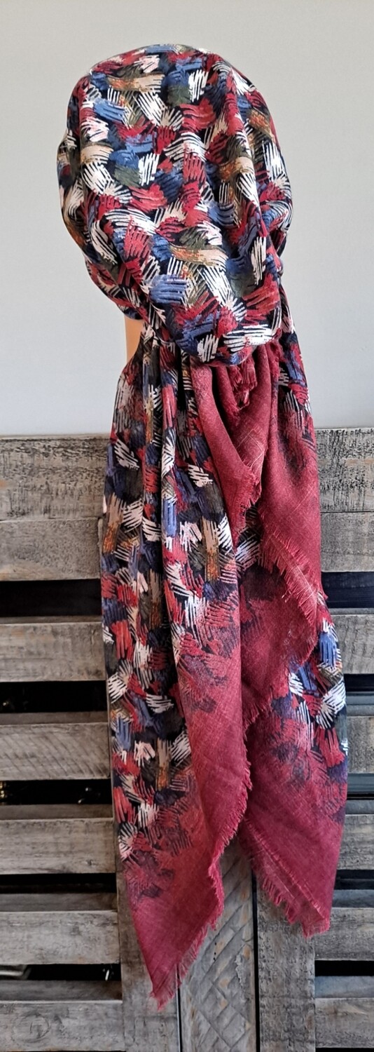 Maroon colorful patterned - soft fringes pretied tichel