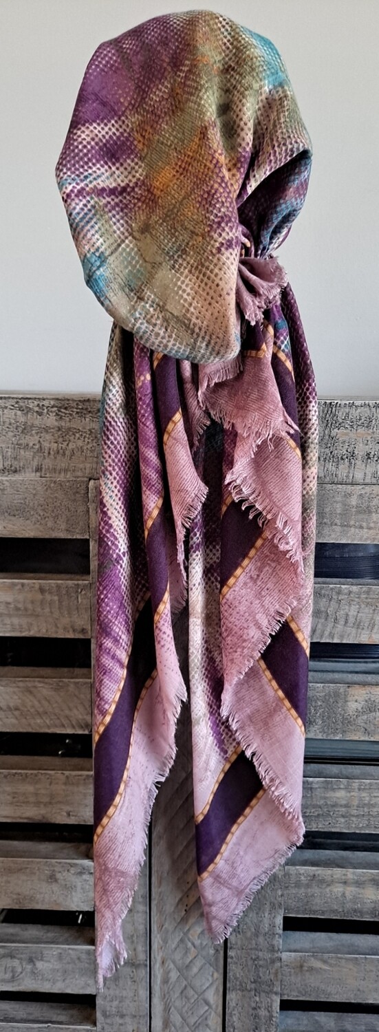 Mauve colorful patterned - soft fringes pretied tichel