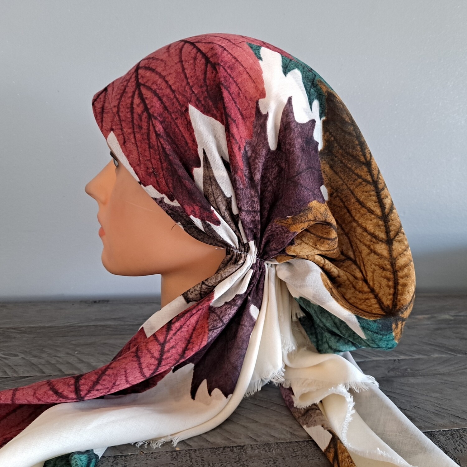 Soft white leaves - soft fringed Turkish pretied tichel