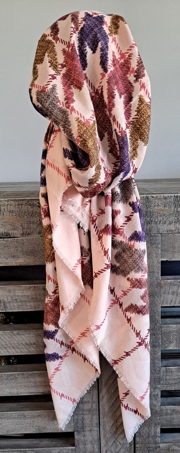 Light peachy pink houndstooth - soft fringed Turkish pretied tichel