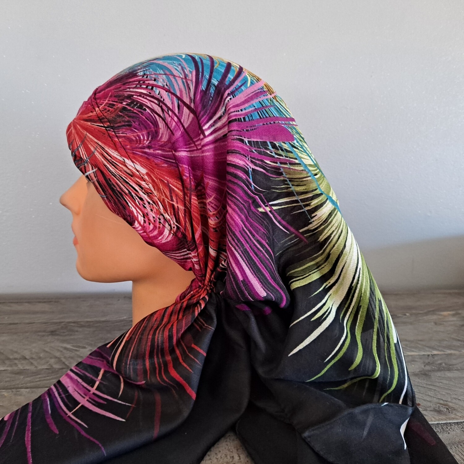 Beautiful black long back pre-tied kerchief w/band sewn in  -Turkish thin material