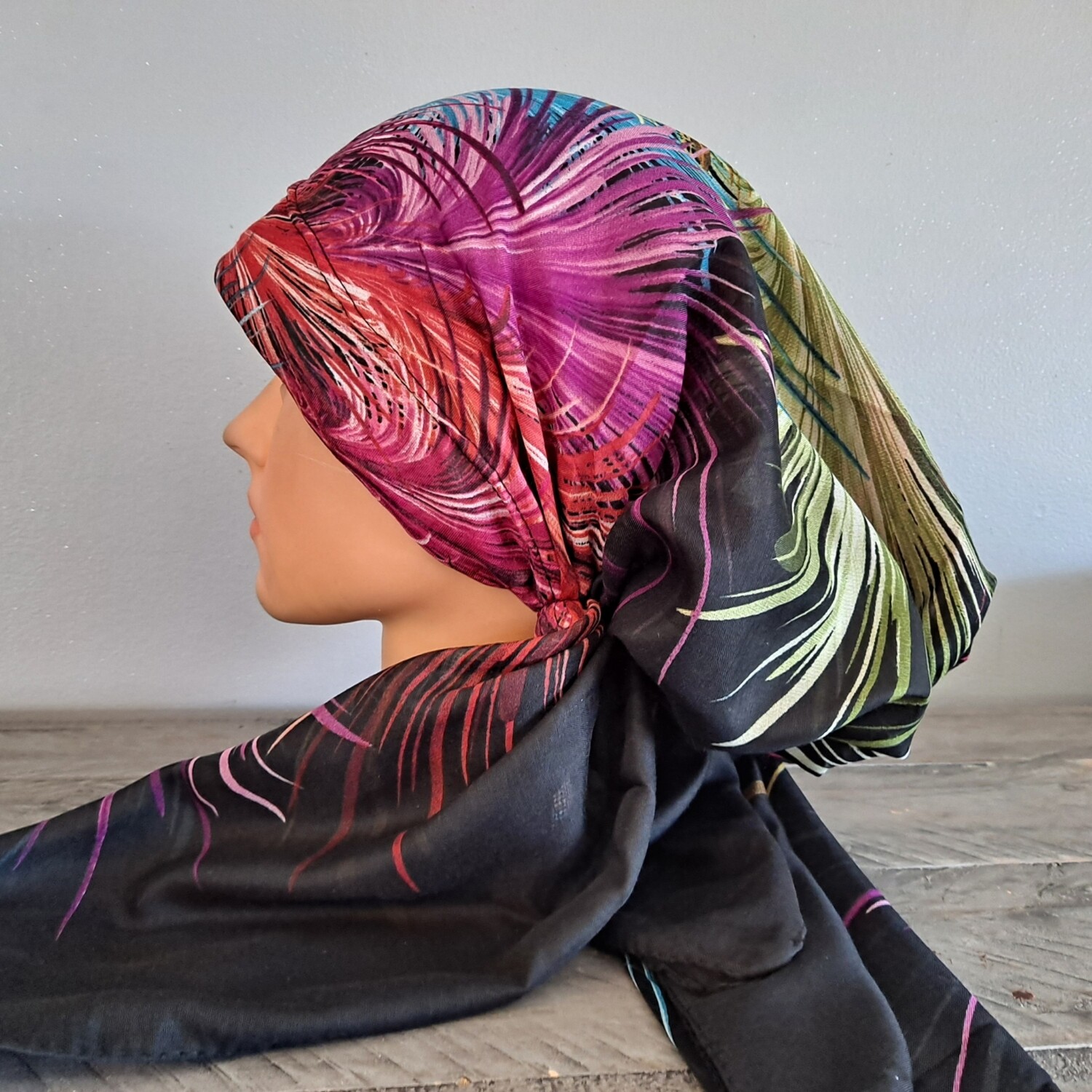 Black beautiful Turkish Tichel w/band sewn in