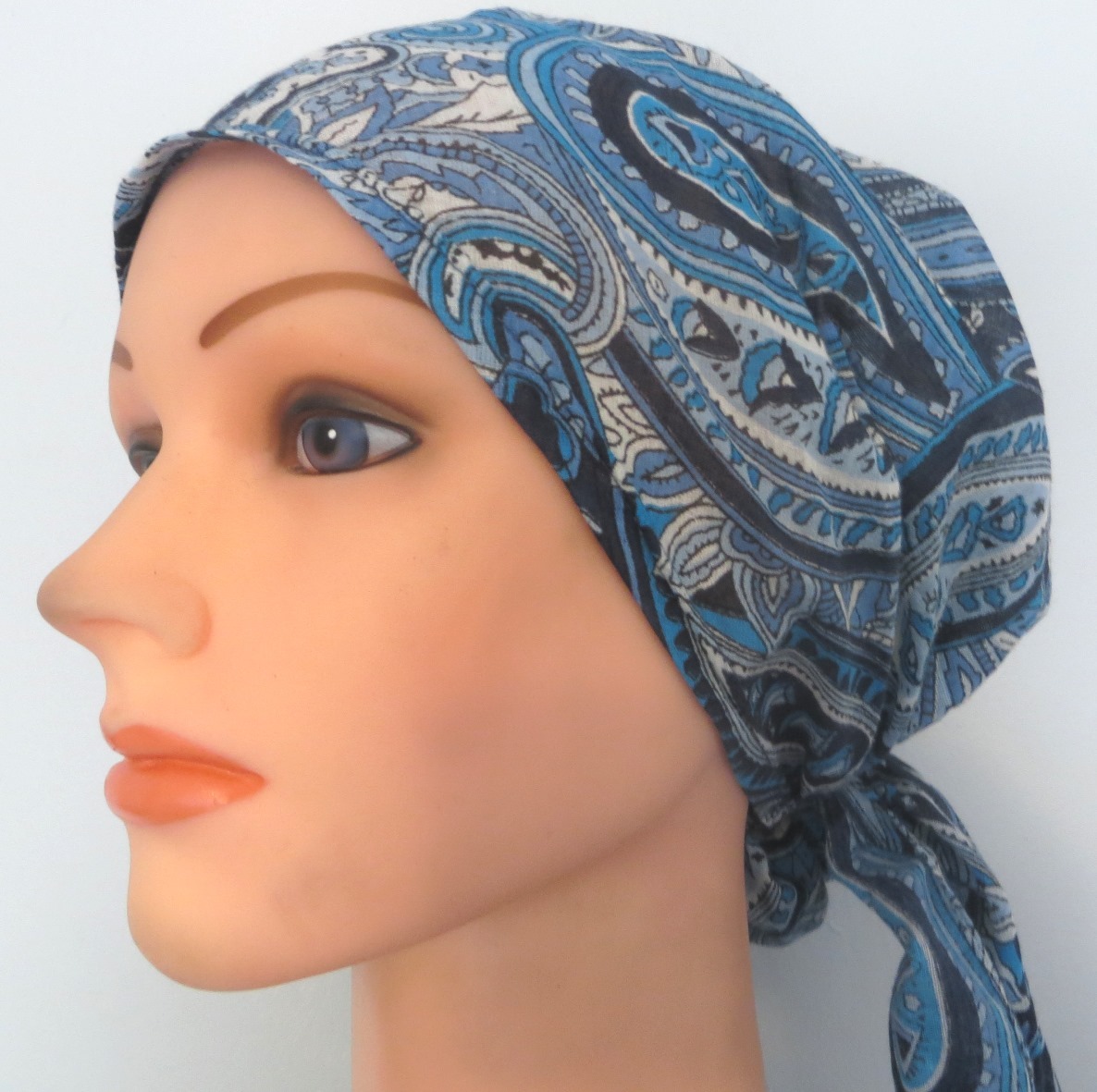 Blue paisley pretied tichel headcovering
