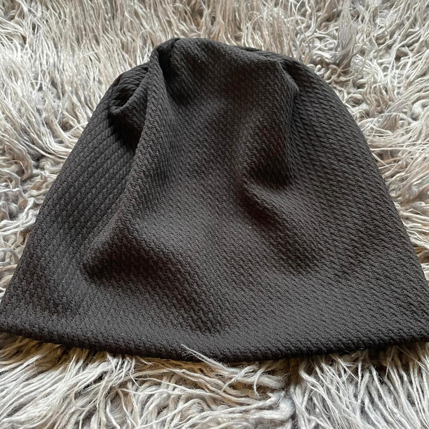 Black fine cable ribbed beanie