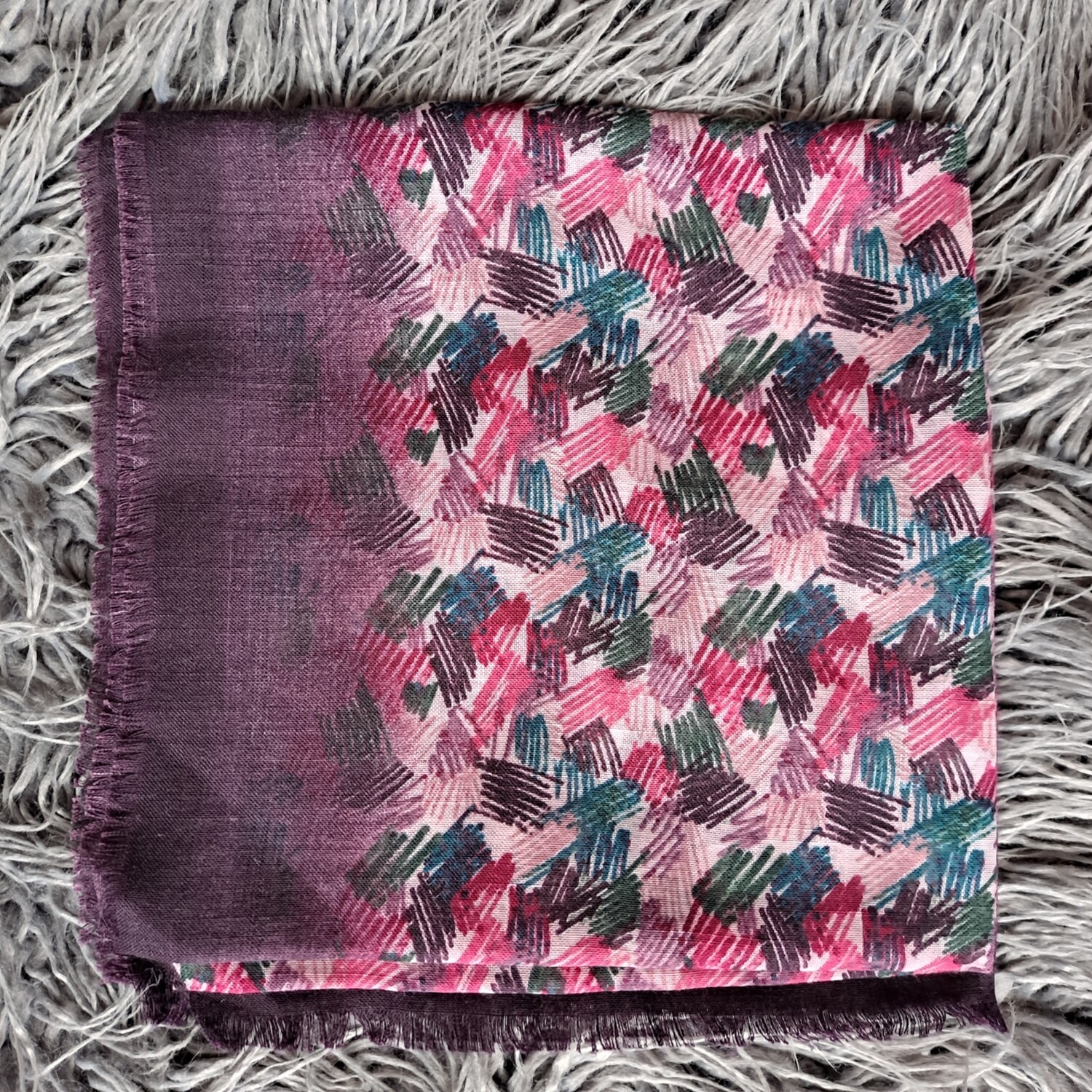 Eggplant colored patterned - soft fringes tichel