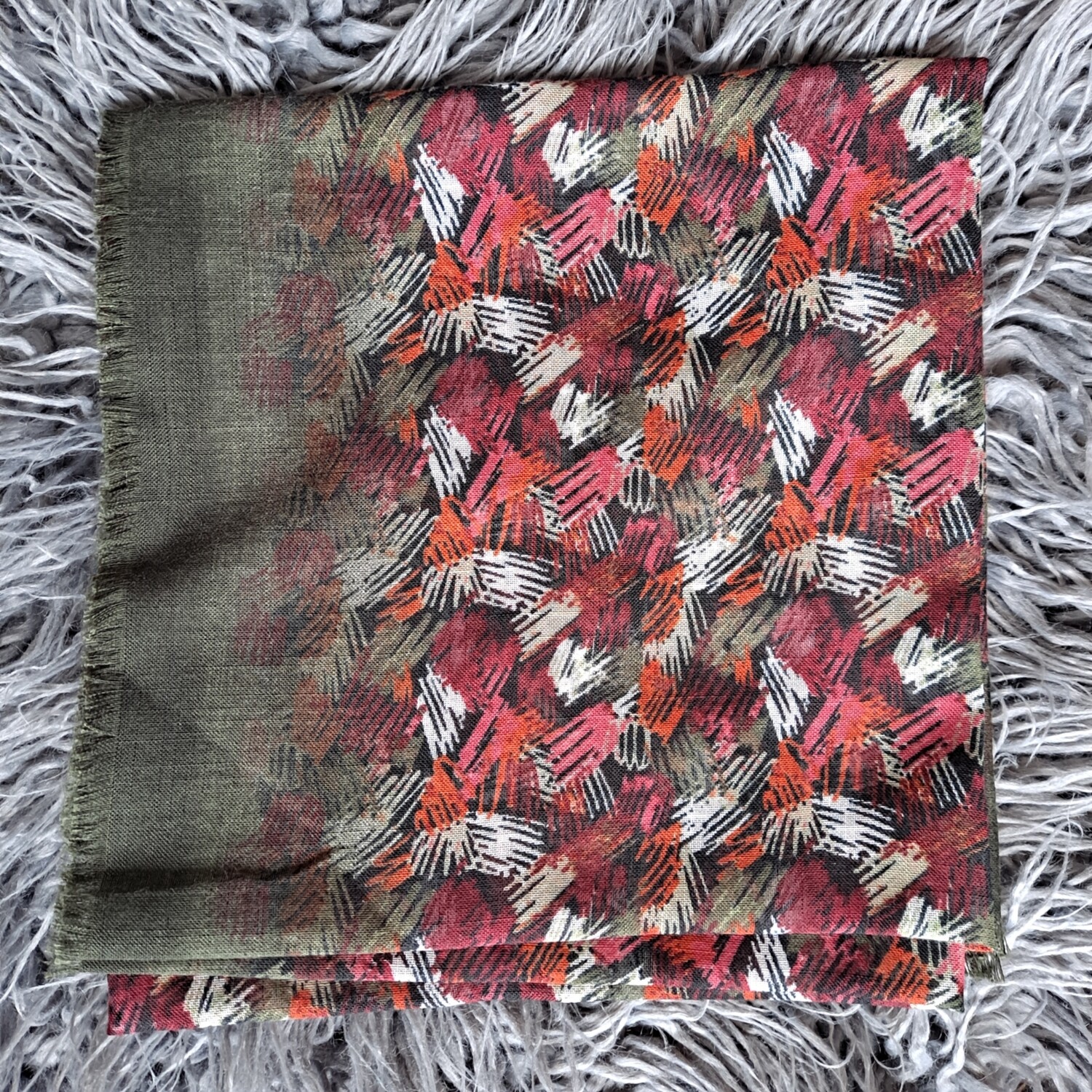 Olive  colored patterned - soft fringes tichel