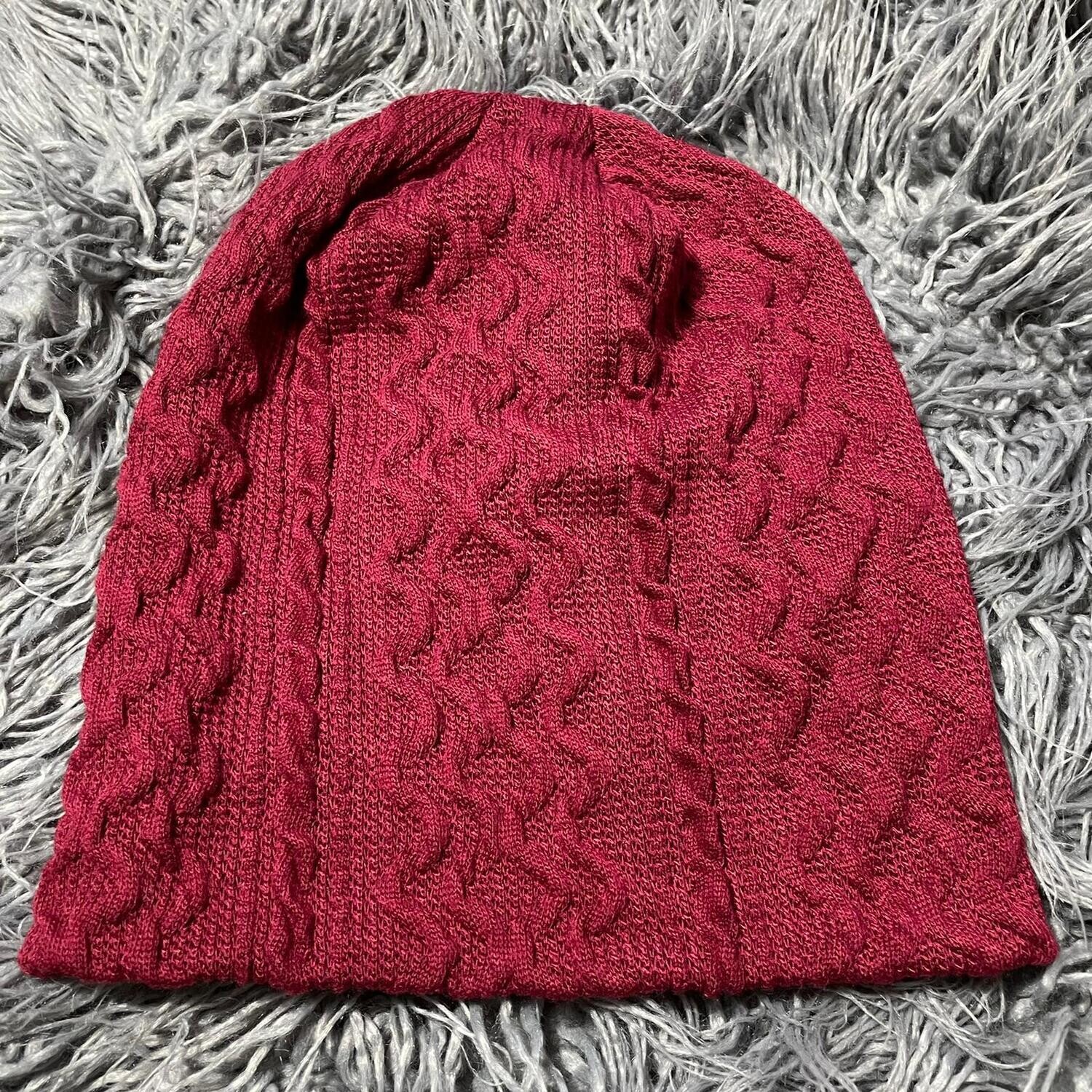 Red cable knit beanie