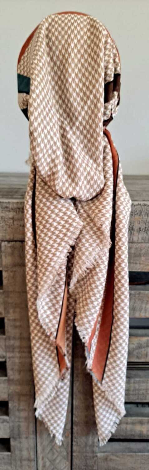 Tan n' more houndstooth - soft fringes pretied tichel