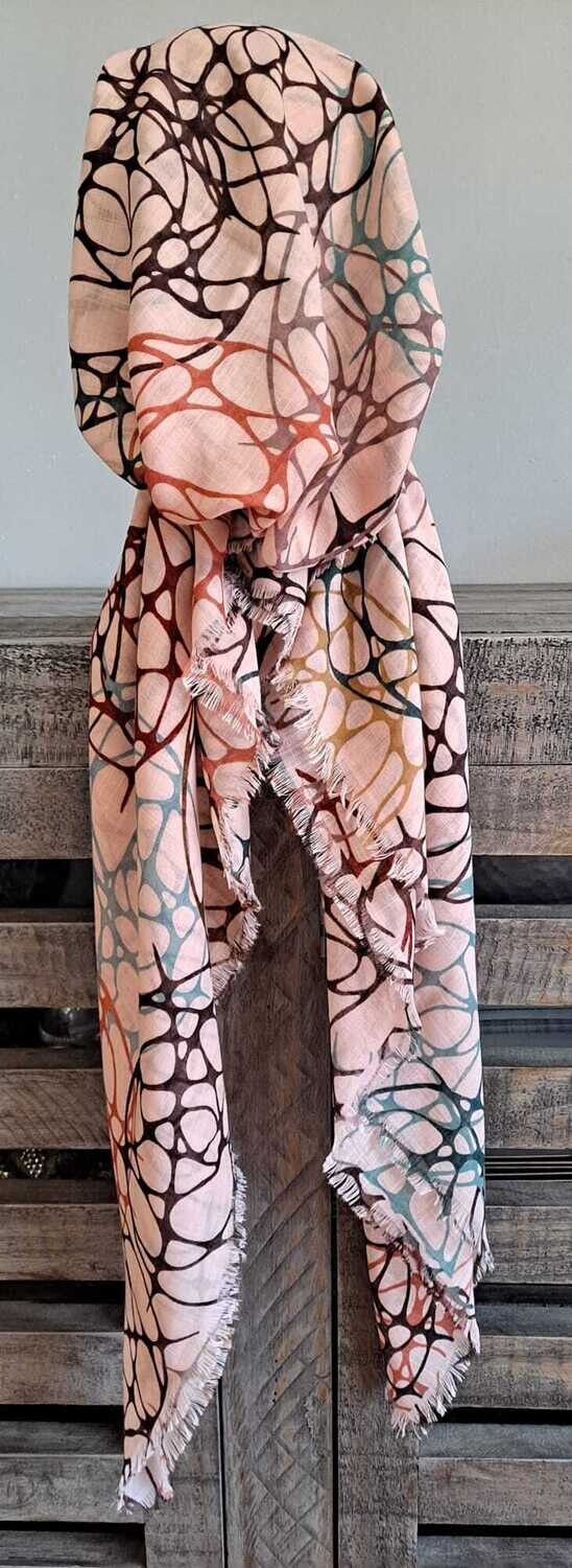 Light peachy pink circles pattern - soft fringes pretied tichel