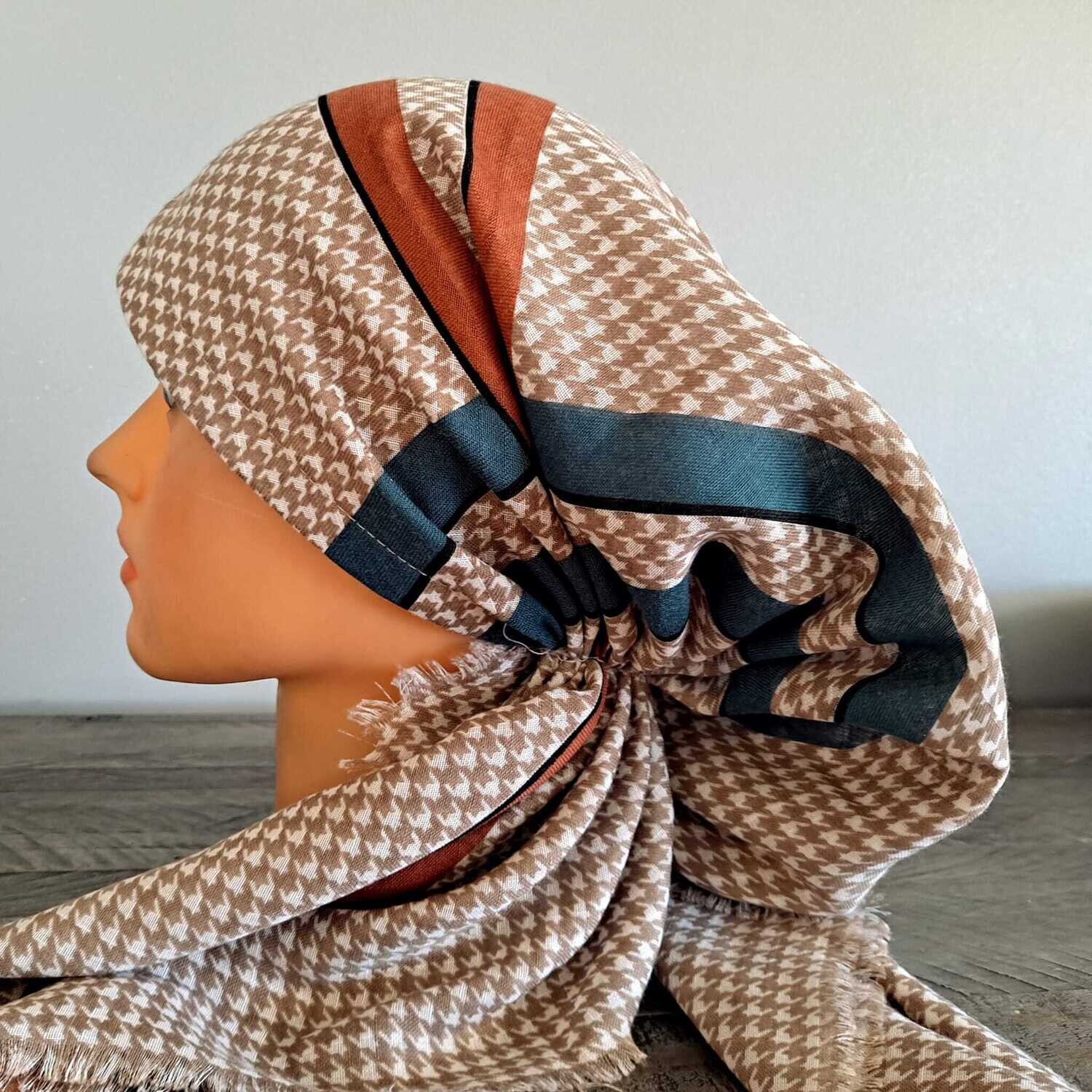 Tan n&#39; more houndstooth - soft fringes pretied tichel