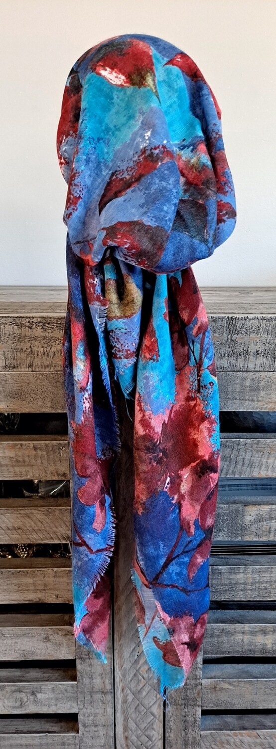 Denim/colorful patterned - soft fringes pretied tichel