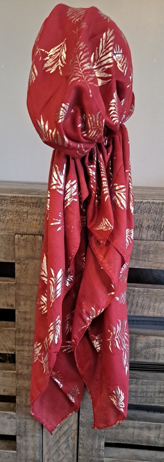 Maroon/silver - leaves pattern pre-tied tichel