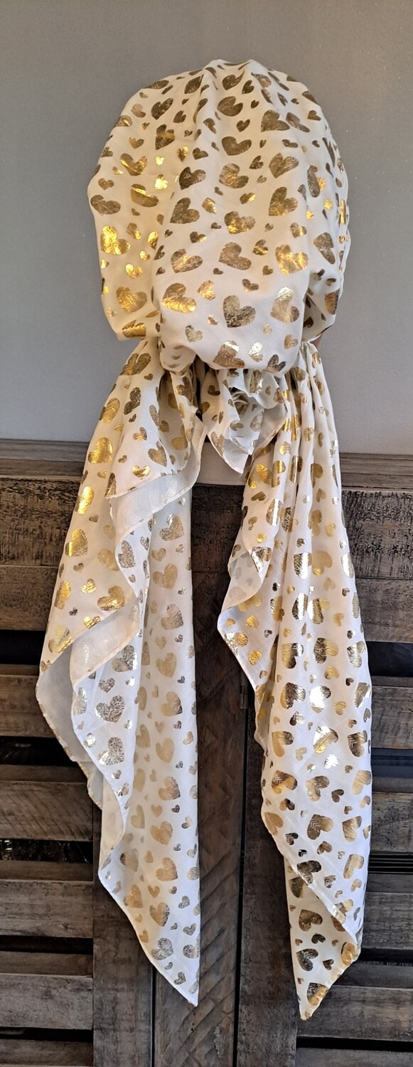 Off white - solid gold metallic hearts pretied tichel