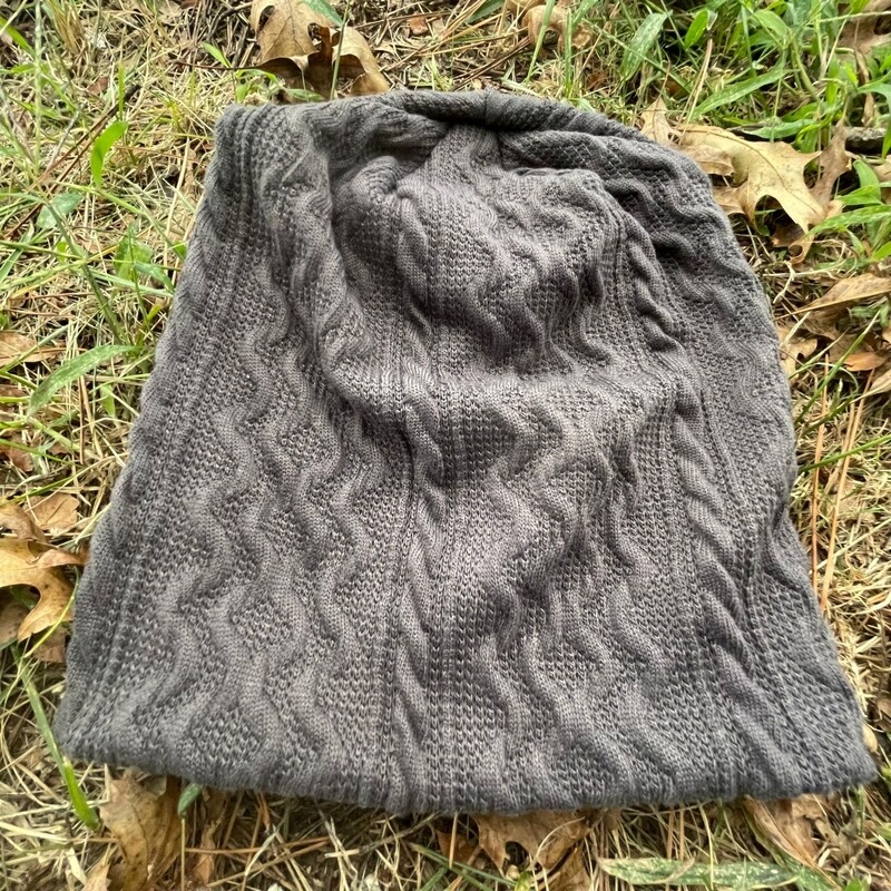 Dark gray cable knit beanie