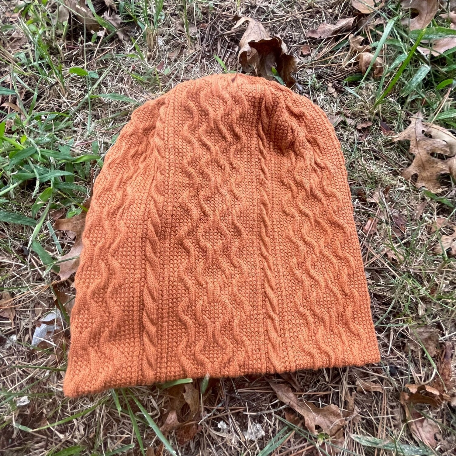 Caramel cable knit beanie