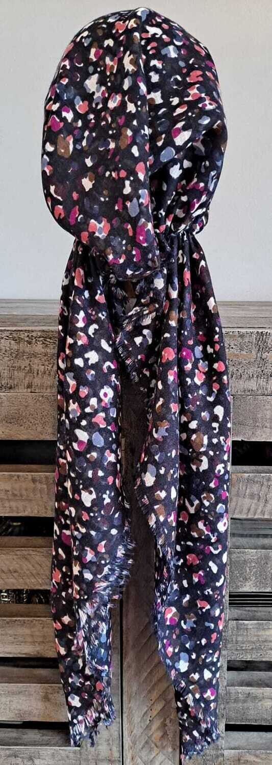 Navy colored drops - soft fringes pretied tichel w/band sewn in (BBS)