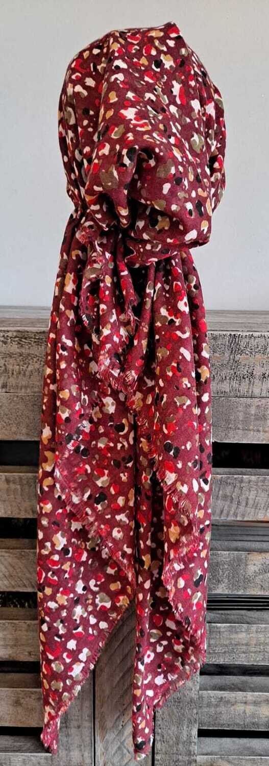 Cranberry colored drops - soft fringes pretied tichel w/band sewn in (BBS)