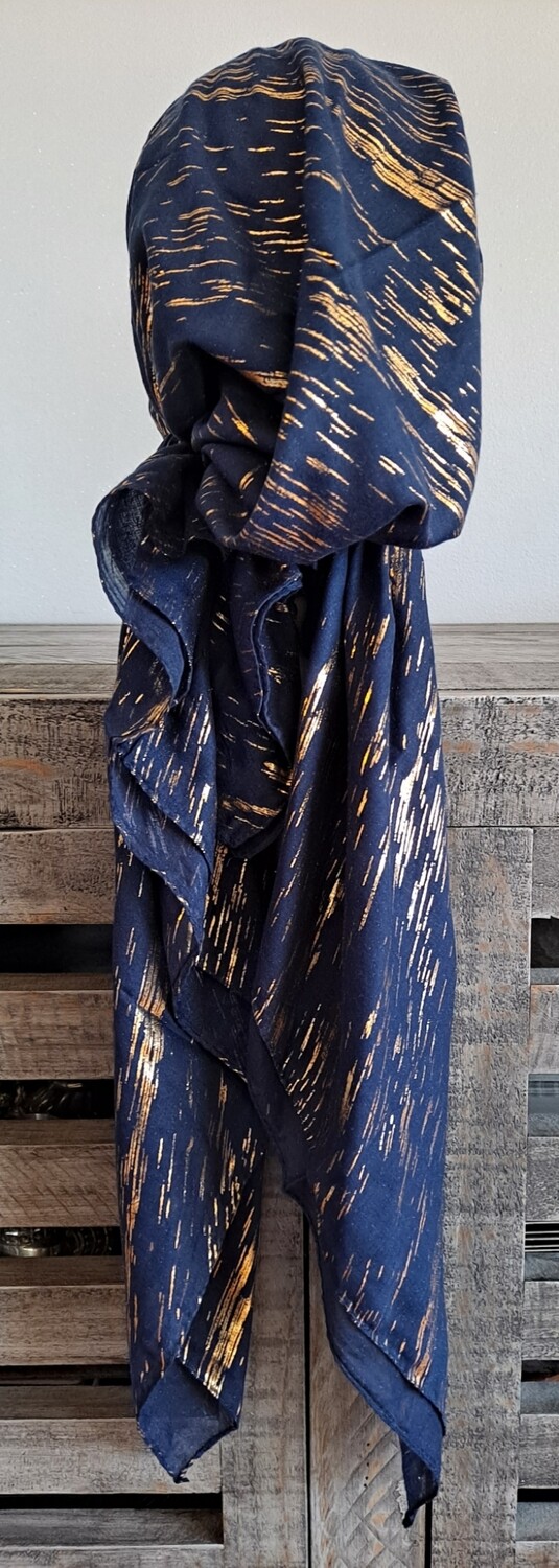 Navy/gold streaks pattern pre-tied tichel w/band sewn in (BBS)