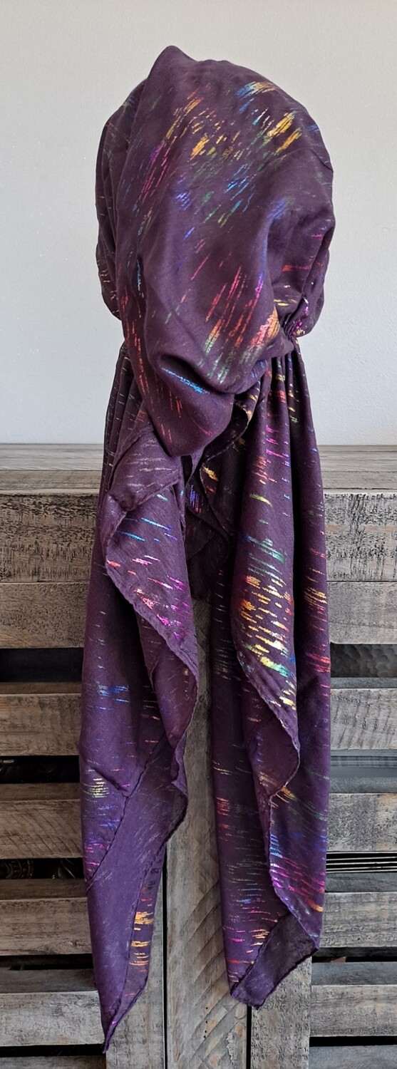 Purple colorful streaks pattern pre-tied tichel