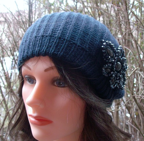 Chic beret navy blue double layer