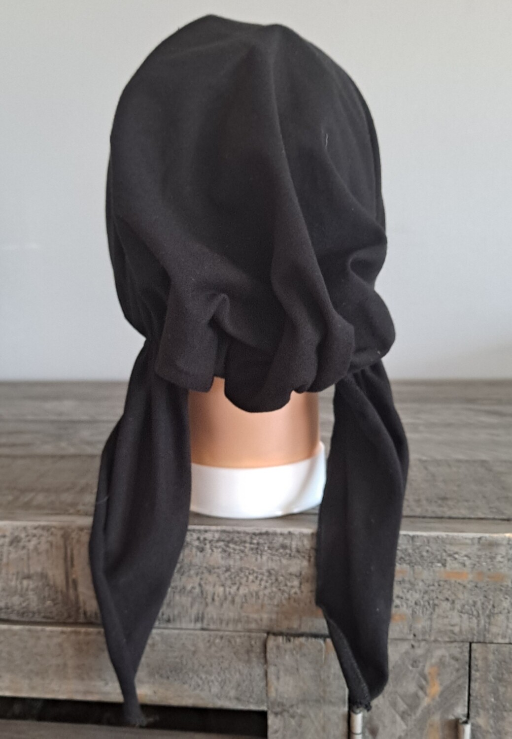 Black pre tied tichel with applique