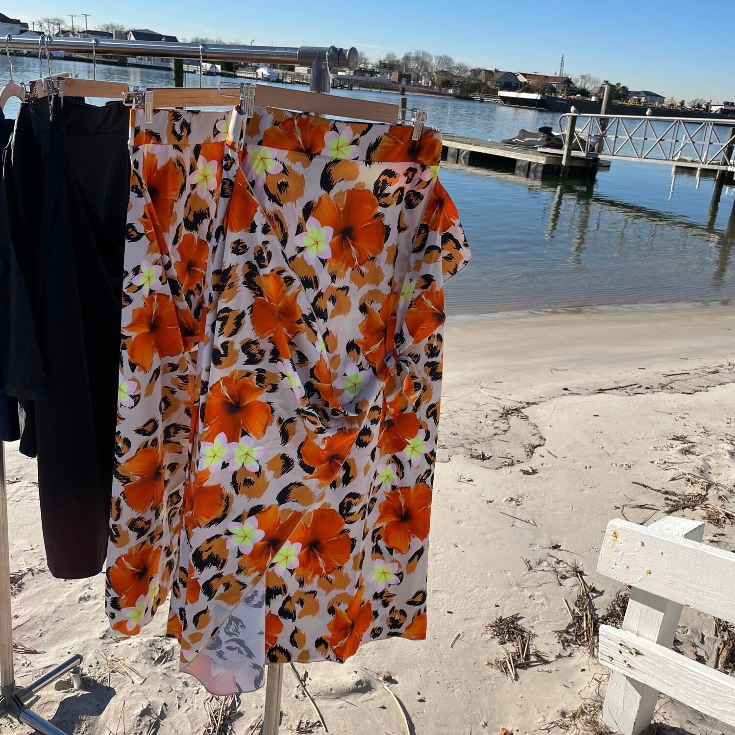 Floral - long wrap swim skirt