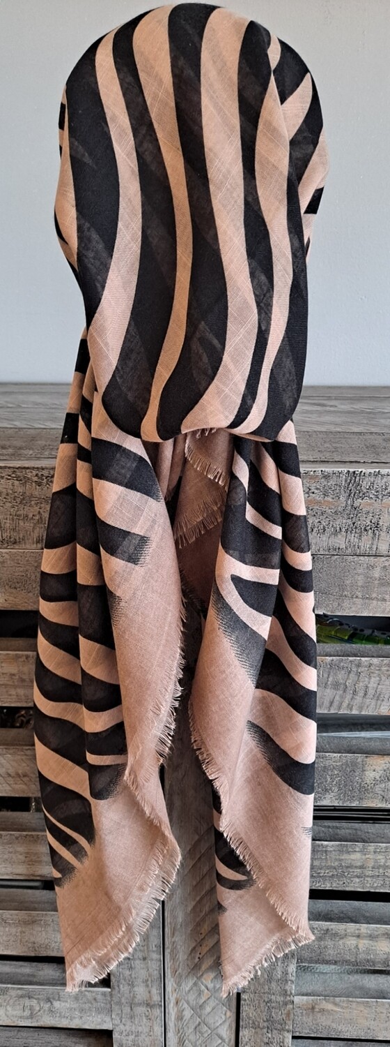 Tan stripy  - soft fringes pretied tichel