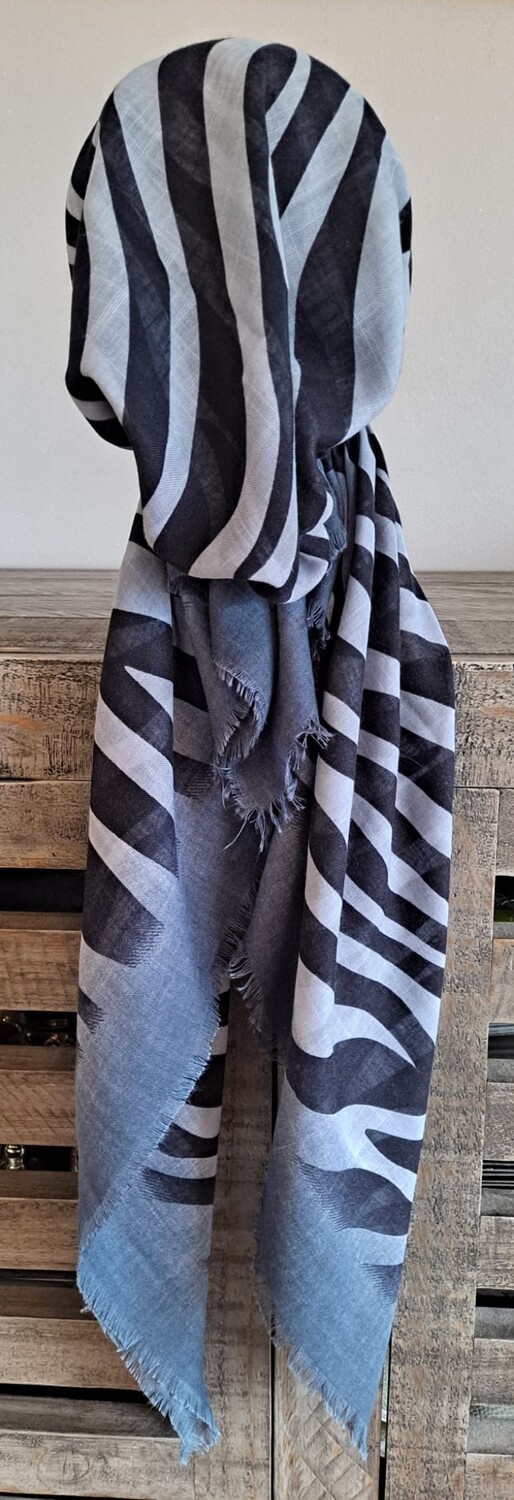 Denim blue stripy  - soft fringes pretied tichel w/band sewn in (BBS)