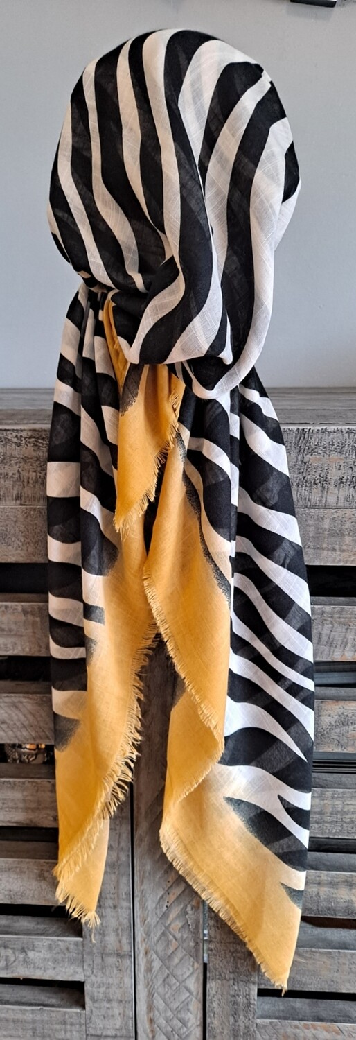 Mustard stripy  - soft fringes pretied tichel