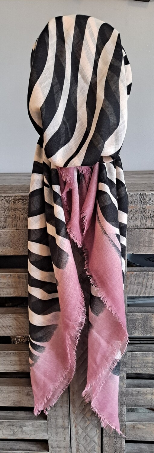 Dusty pink stripy  - soft fringes pretied tichel w/band sewn in (BBS)